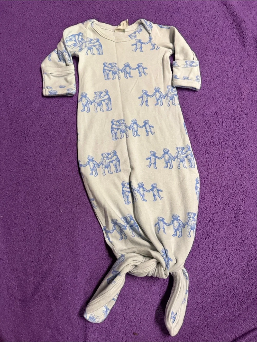 kate quinn Cream Footie Gown with Light Blue Print